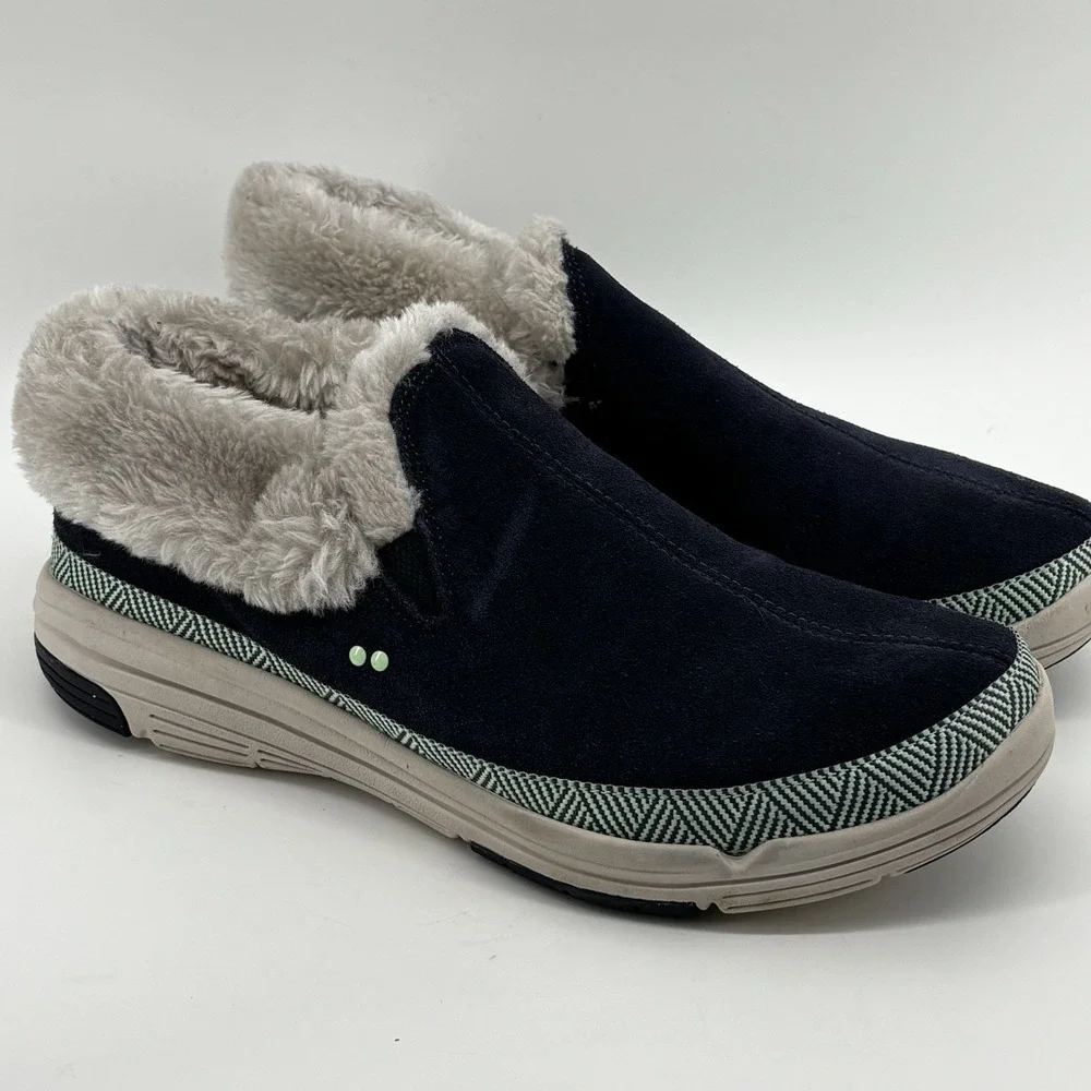 Ryka Awaken Water Repellent Suede &Faux Fur SlipOn Sneakers Navy Blue 10 UK7EU41
